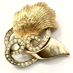 DiNicola Textured Goldtone Silver & Pave Brooch